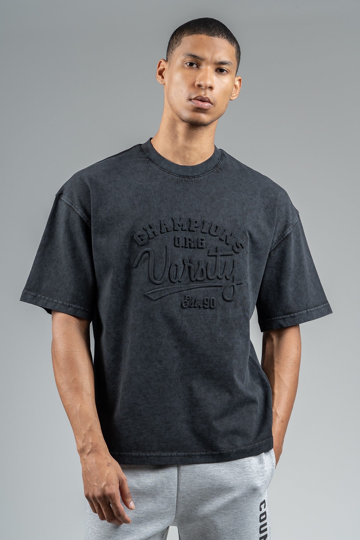 Oversize Erkek Bisiklet Yaka Siyah T-shirt
