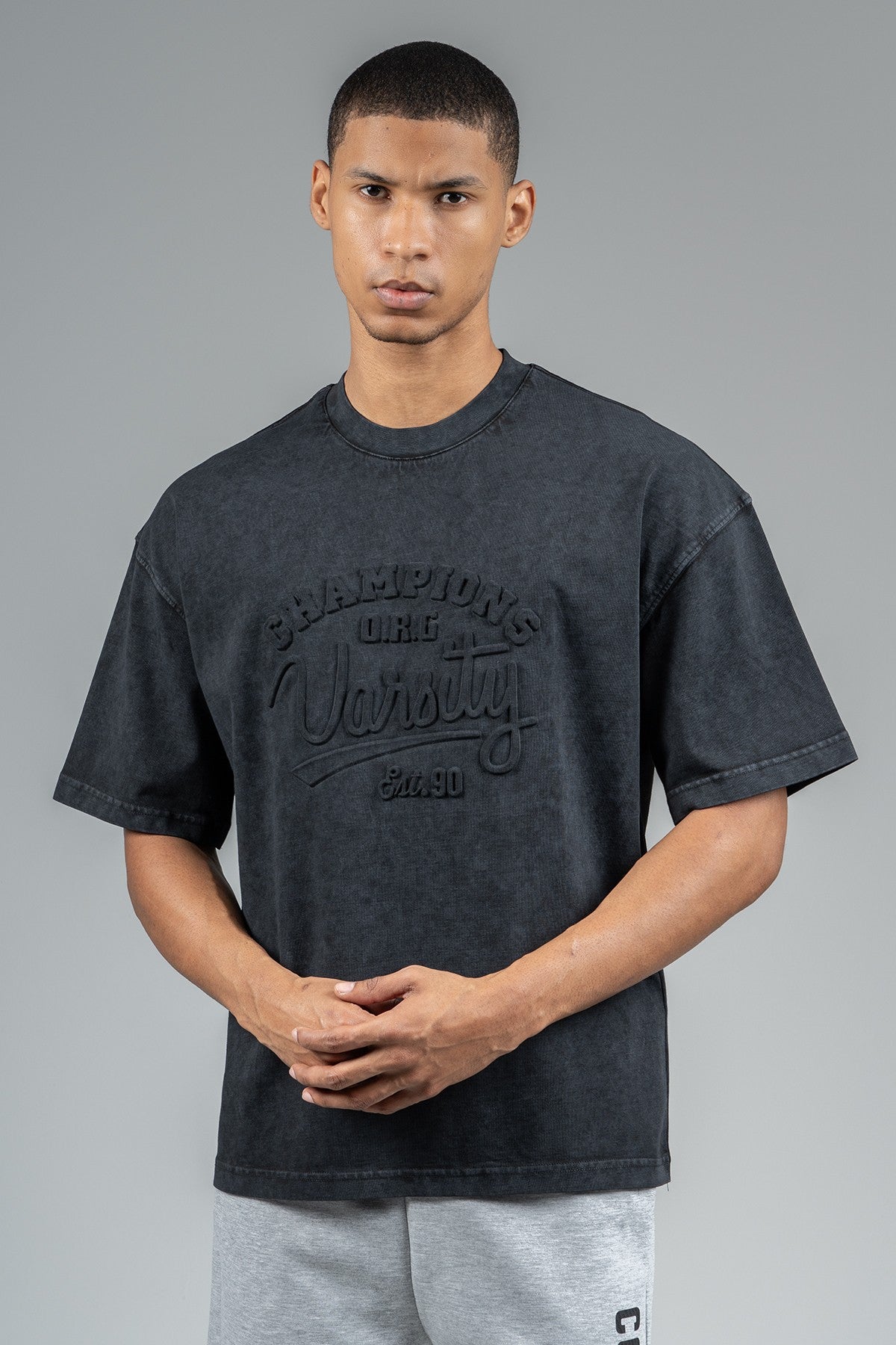 Oversize Erkek Bisiklet Yaka Siyah T-shirt