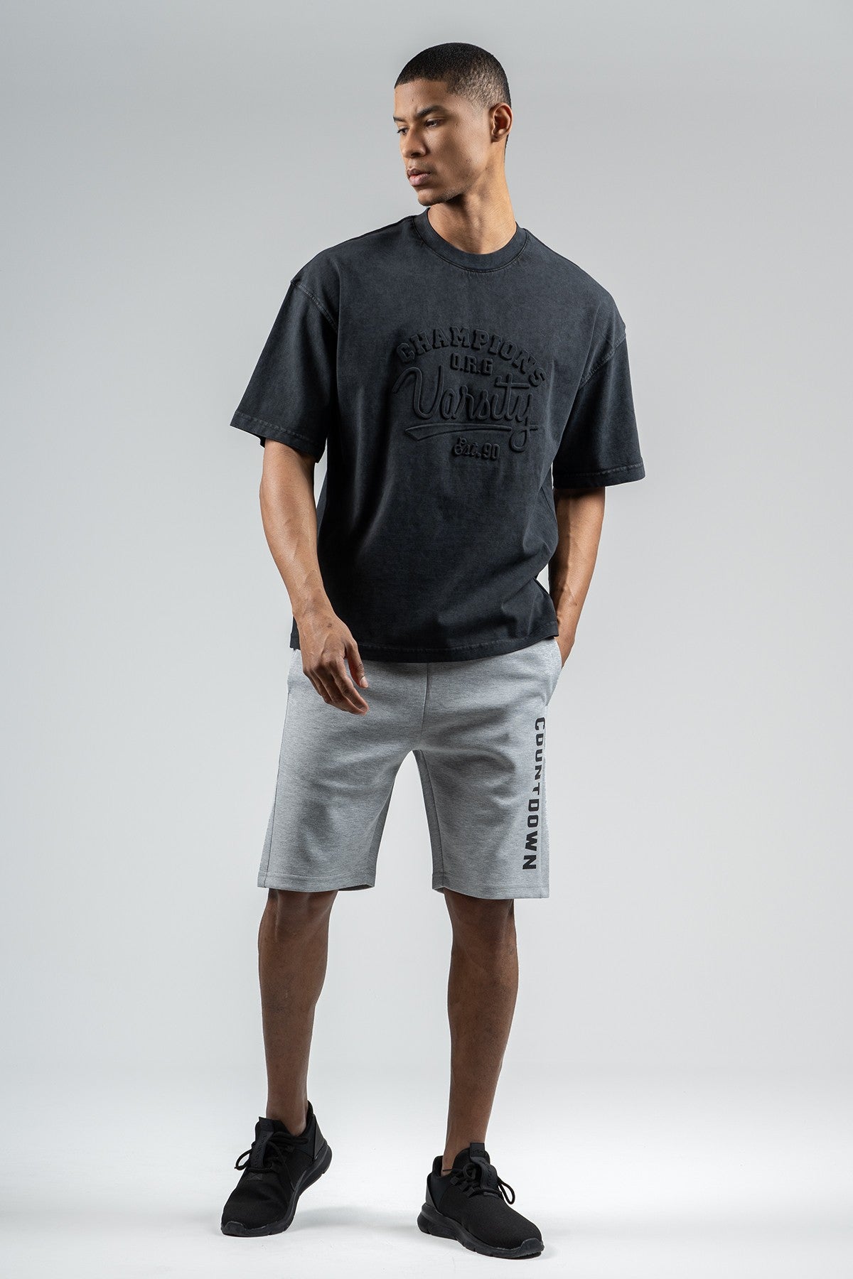 Oversize Erkek Bisiklet Yaka Siyah T-shirt