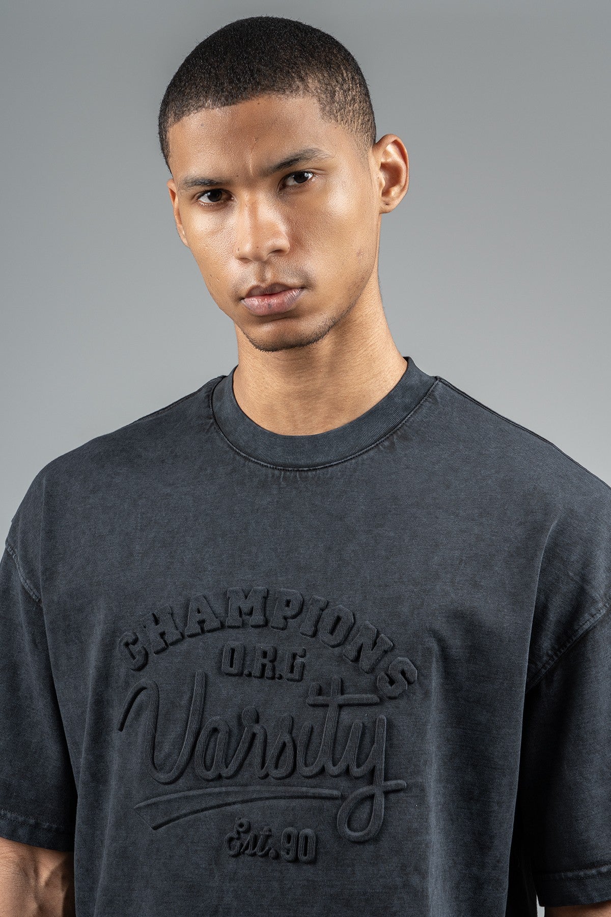 Oversize Erkek Bisiklet Yaka Siyah T-shirt