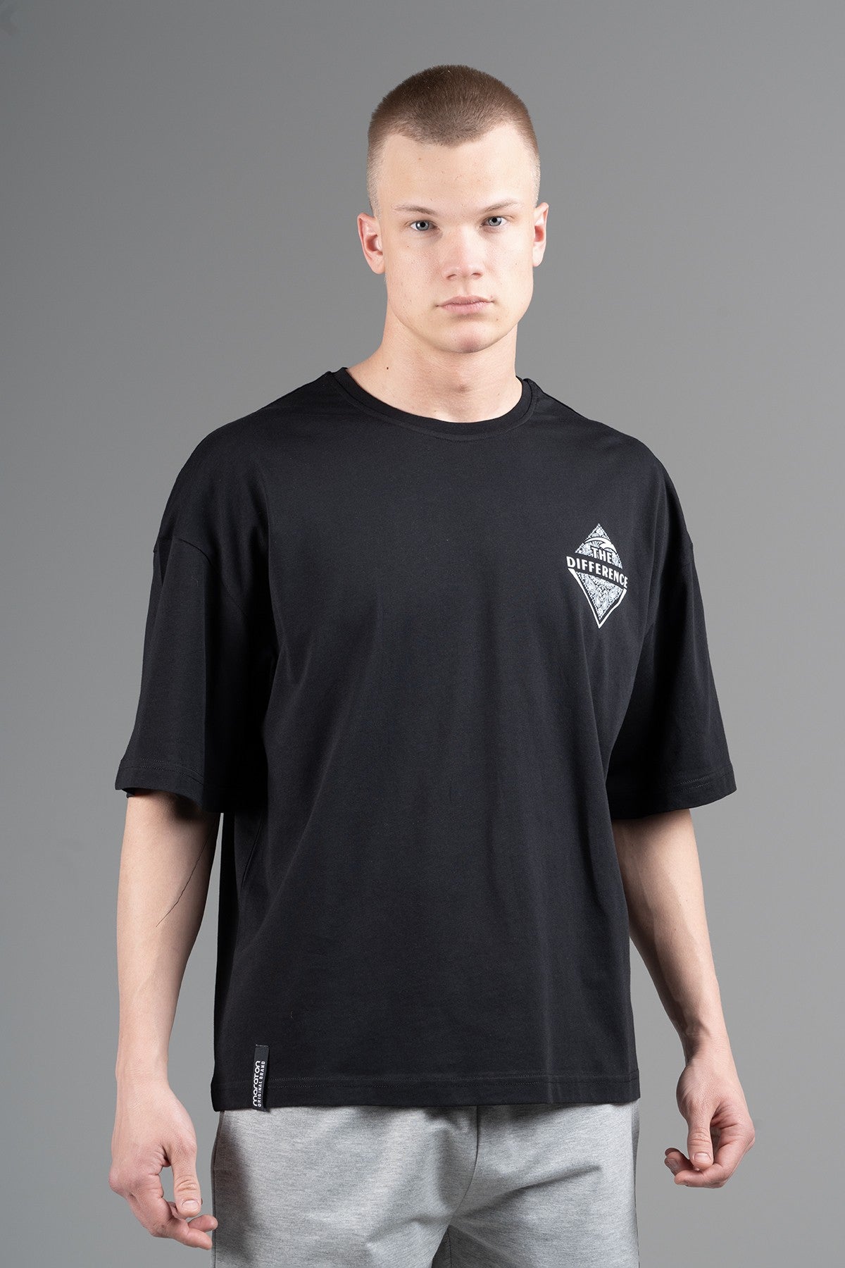 Oversize Erkek Bisiklet Yaka Siyah T-shirt