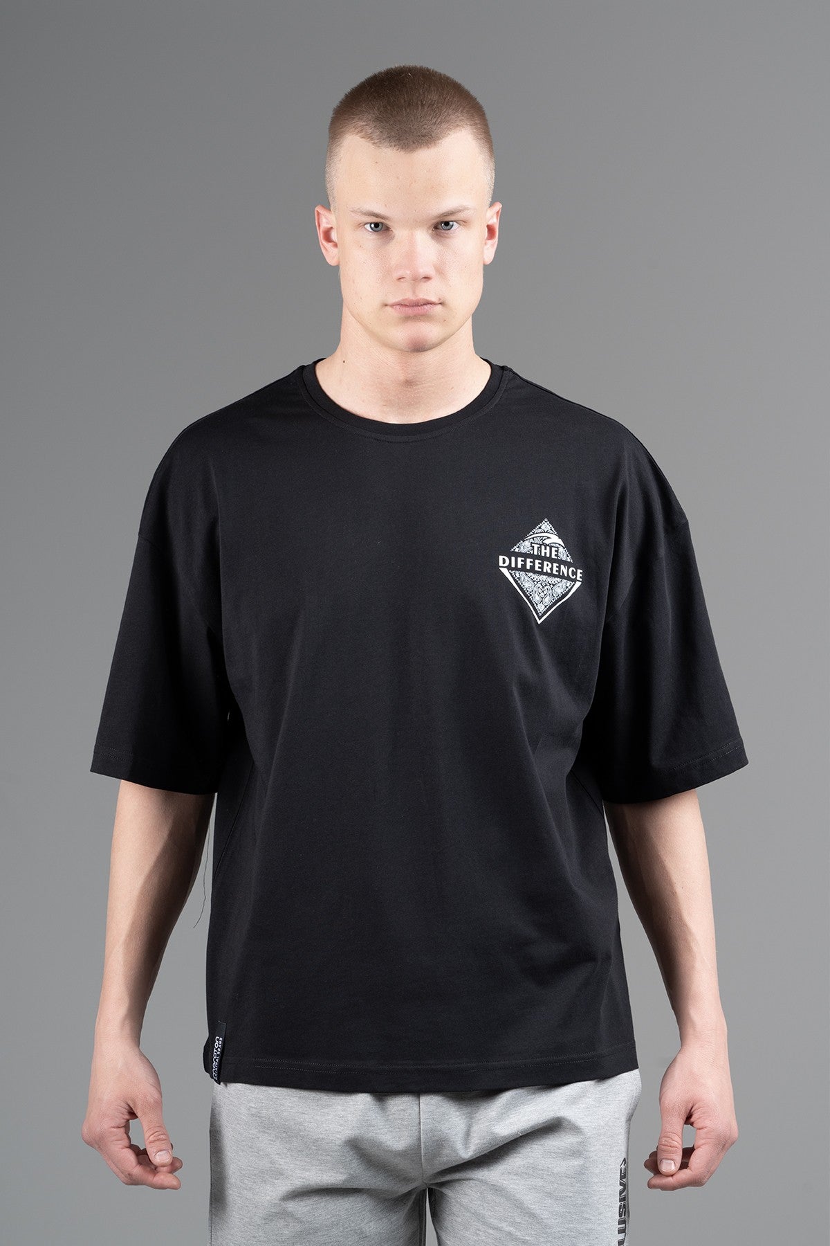 Oversize Erkek Bisiklet Yaka Siyah T-shirt