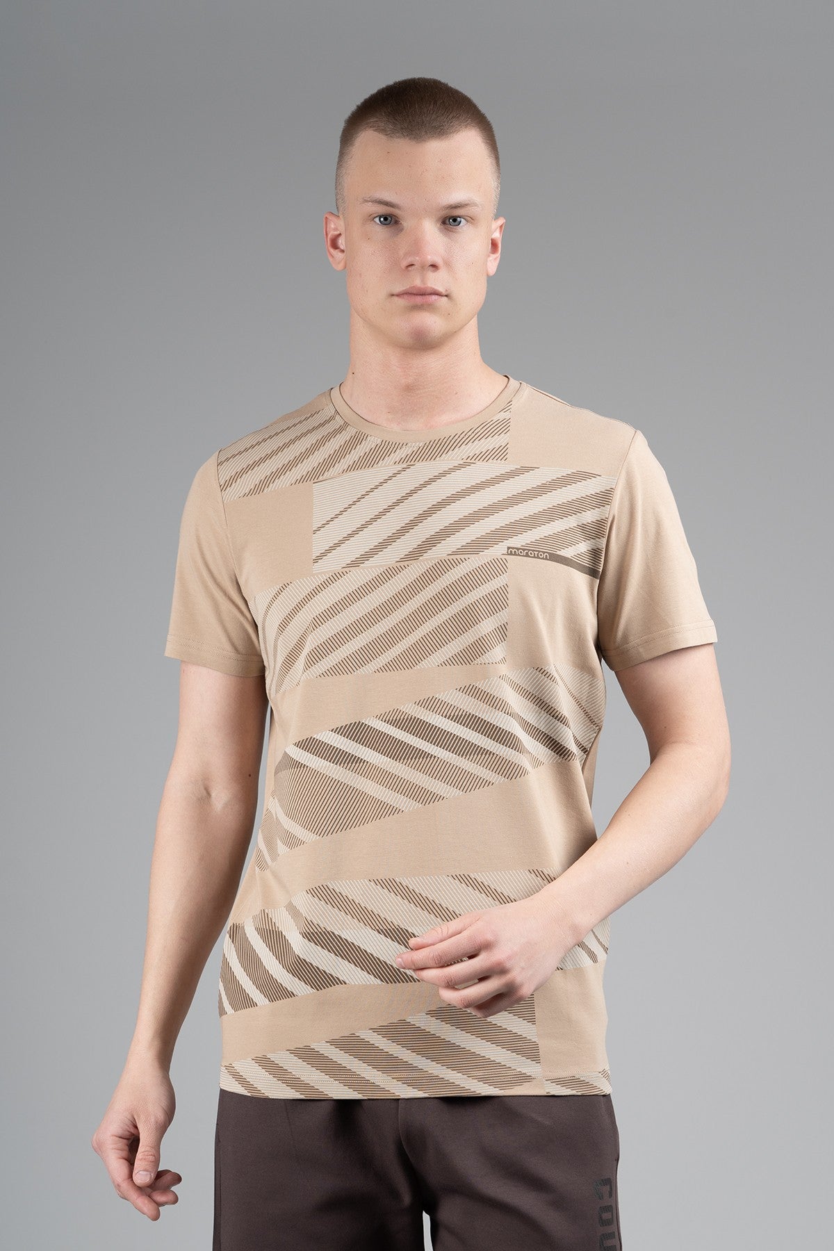 Regular Erkek Bisiklet Yaka Bej T-shirt