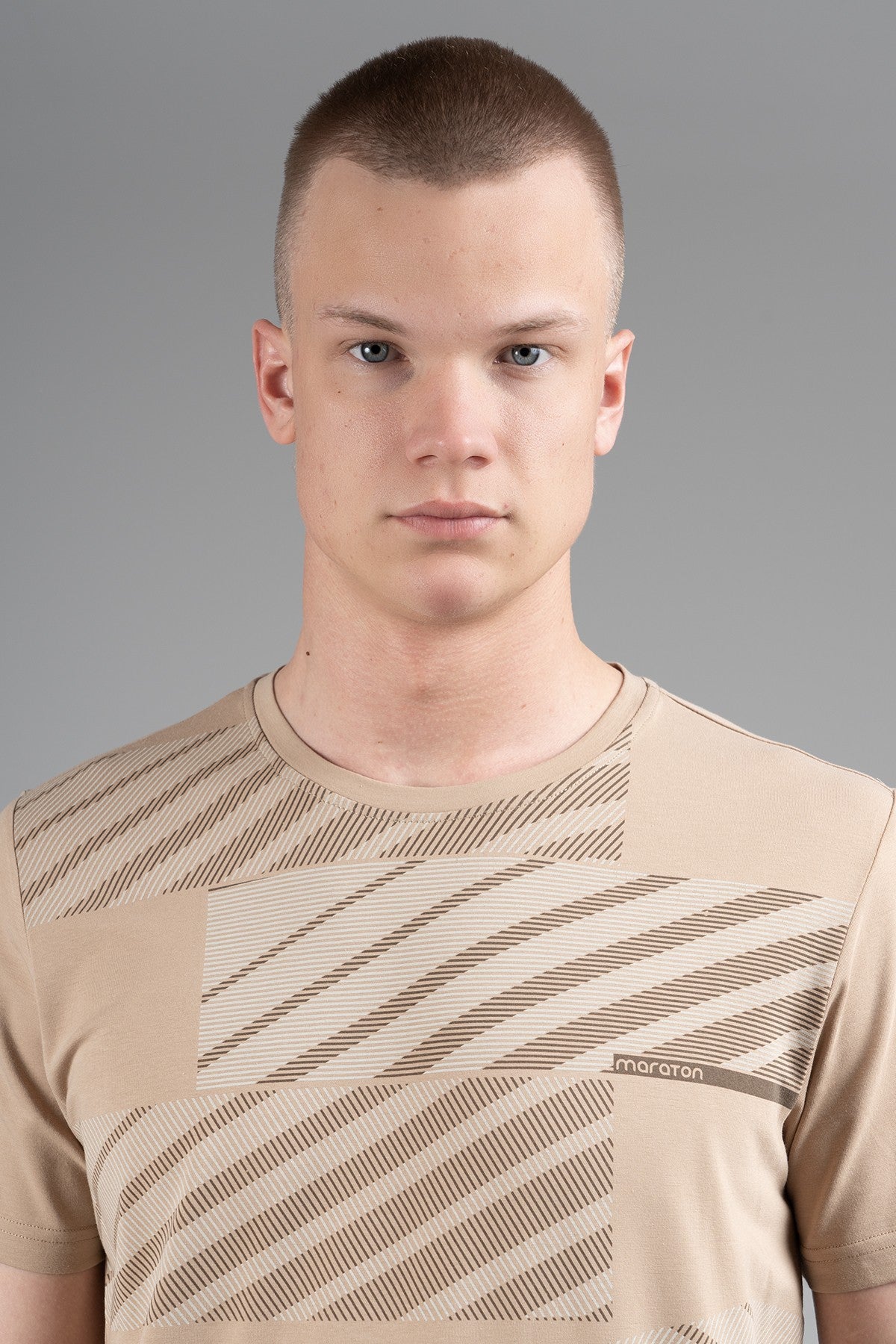 Regular Erkek Bisiklet Yaka Bej T-shirt