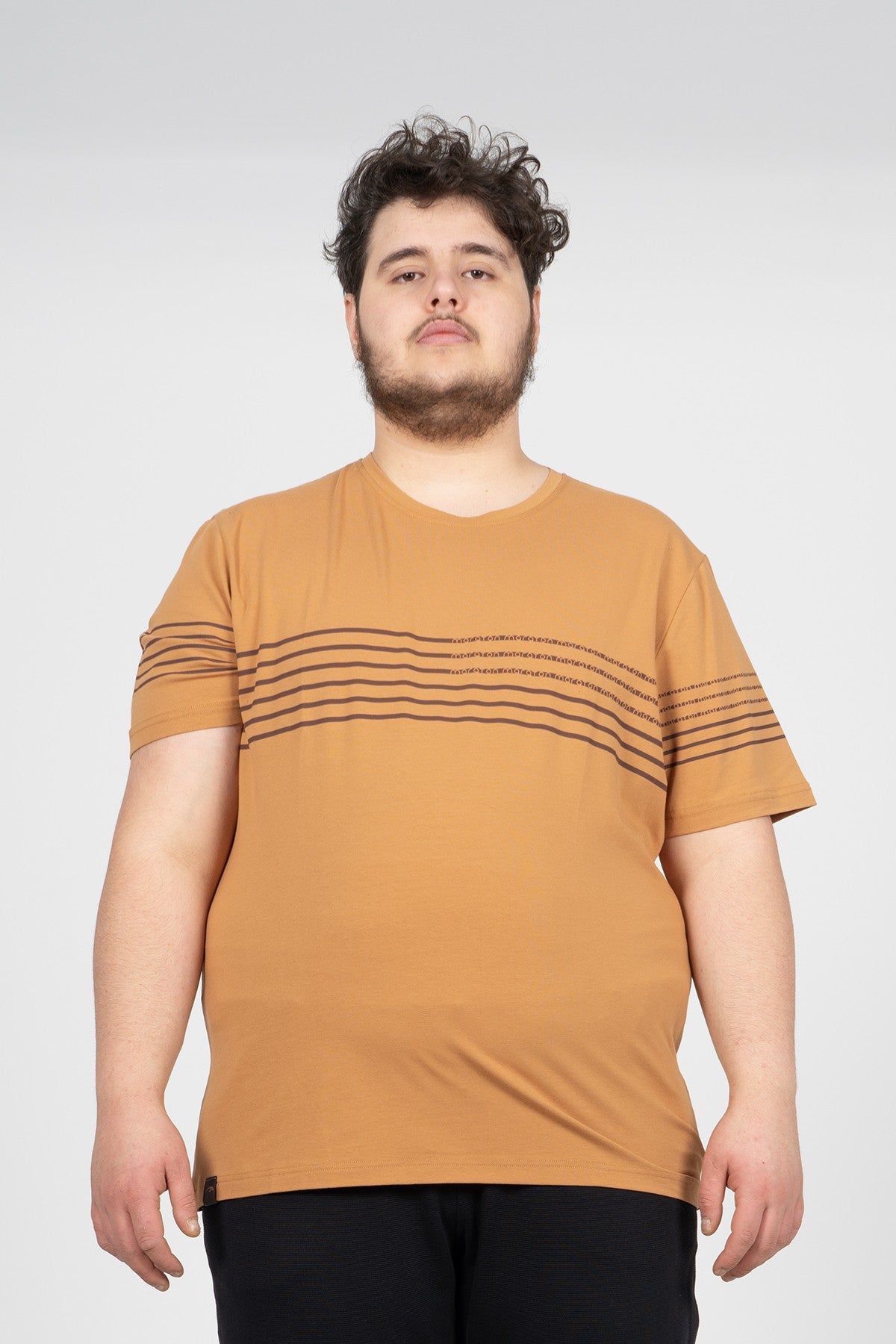 Büyük Beden Erkek Bisiklet Yaka Karamel T-shirt