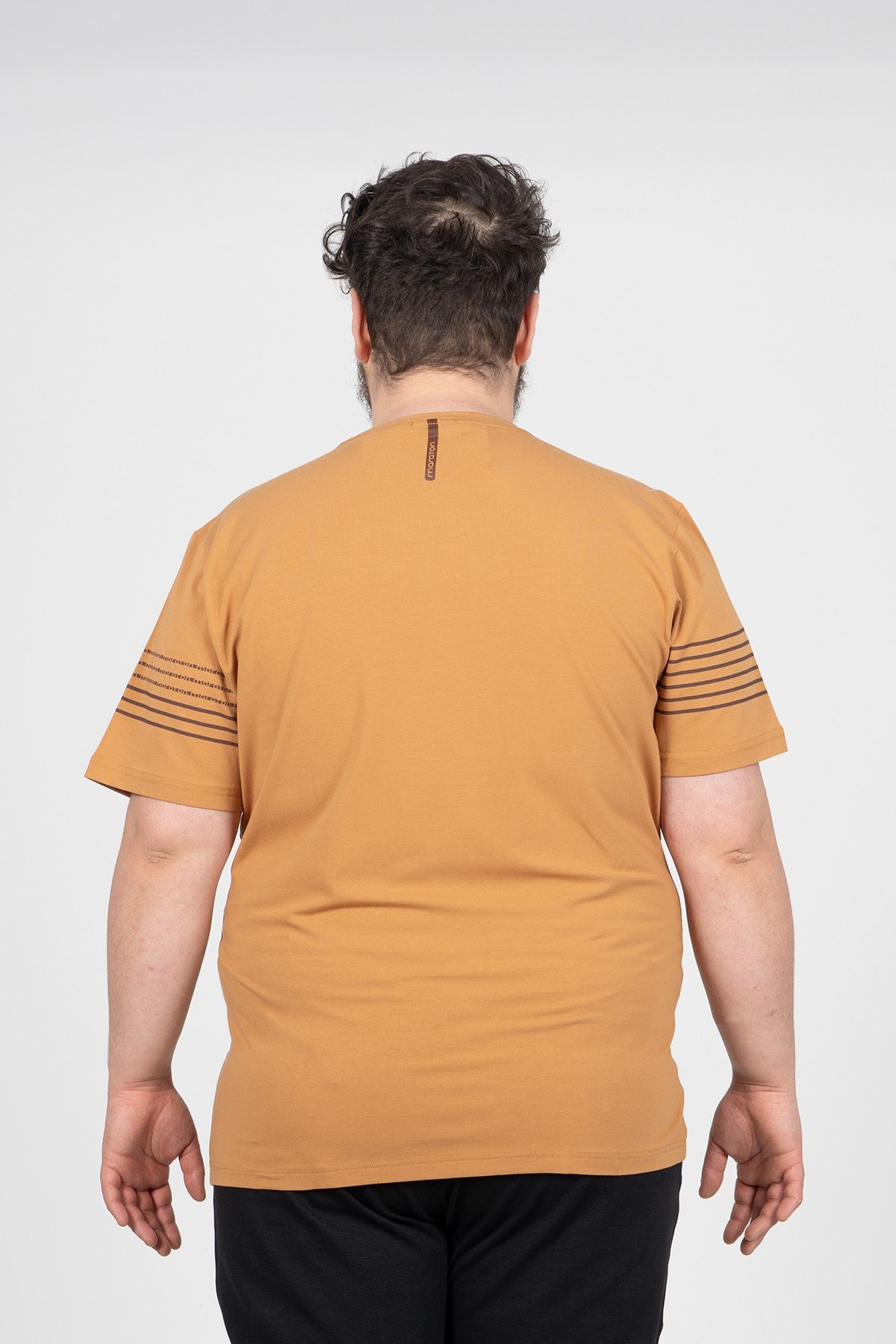 Büyük Beden Erkek Bisiklet Yaka Karamel T-shirt