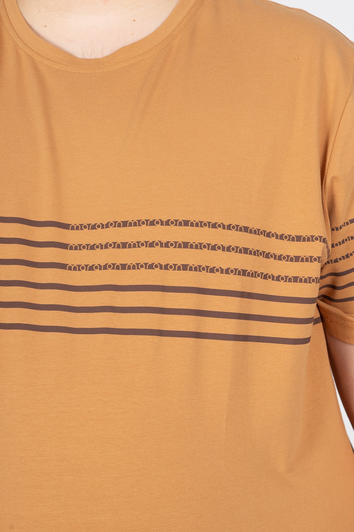 Büyük Beden Erkek Bisiklet Yaka Karamel T-shirt