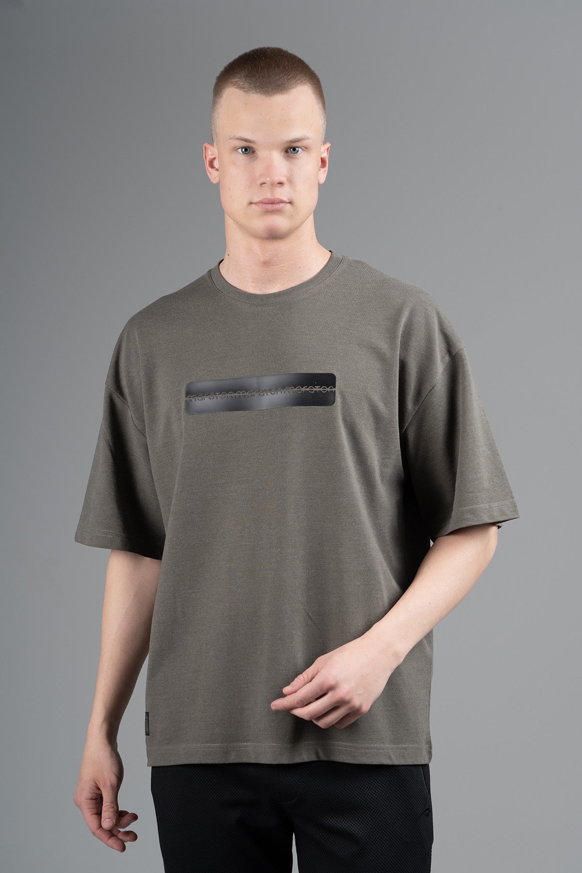 Oversize Erkek Bisiklet Yaka Haki T-shirt