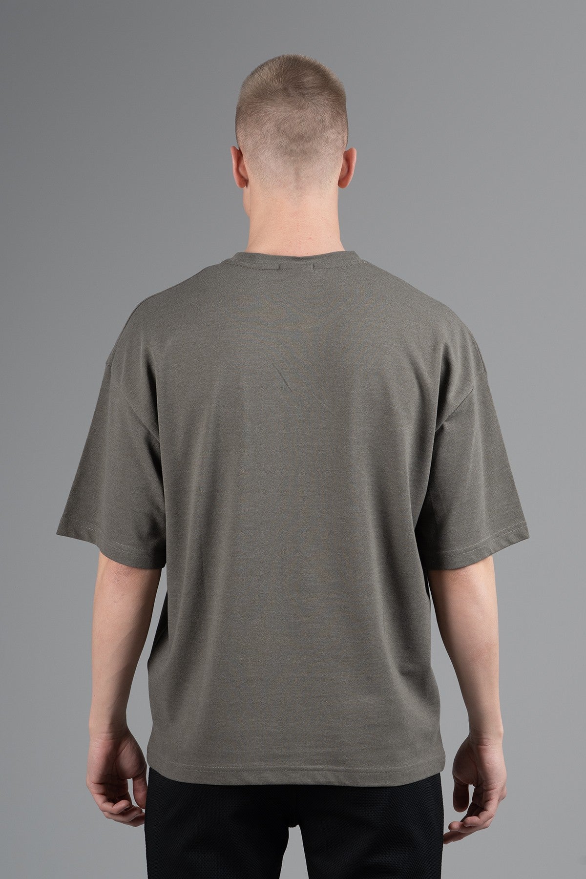 Oversize Erkek Bisiklet Yaka Haki T-shirt