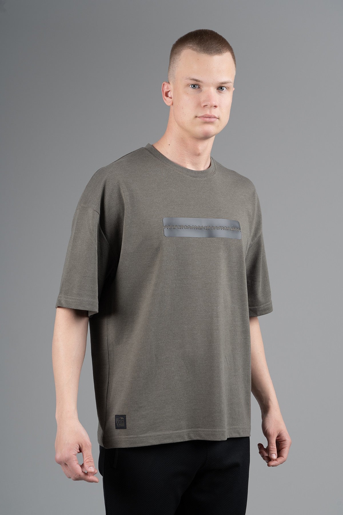 Oversize Erkek Bisiklet Yaka Haki T-shirt