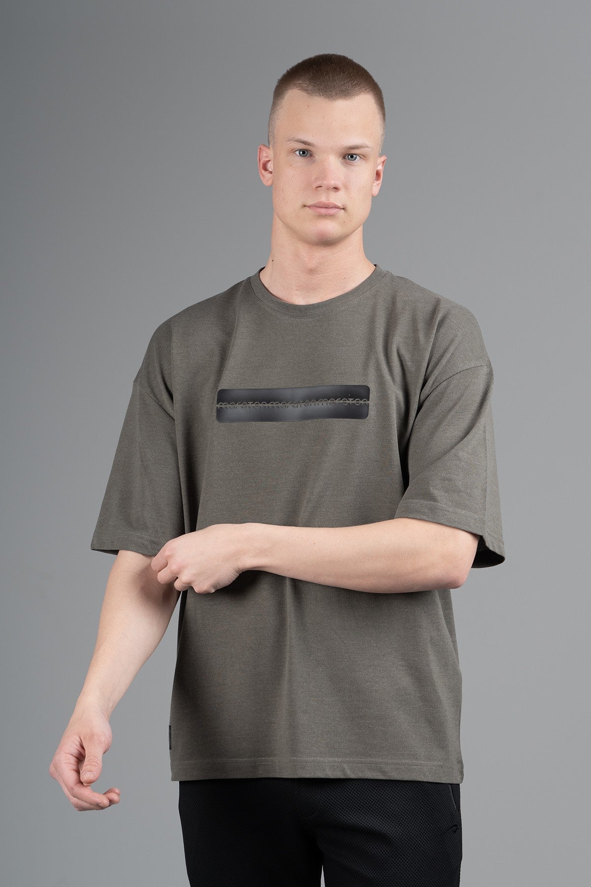 Oversize Erkek Bisiklet Yaka Haki T-shirt