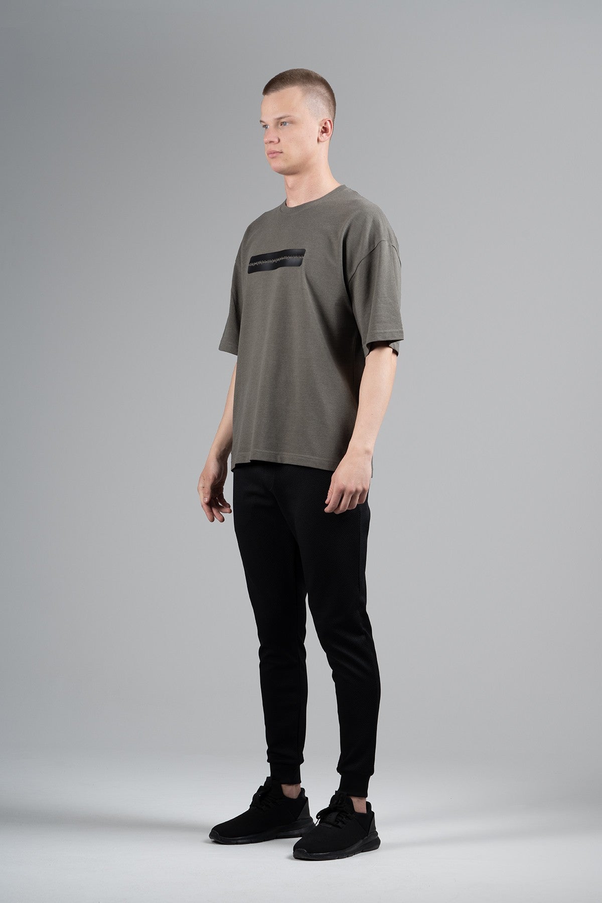 Oversize Erkek Bisiklet Yaka Haki T-shirt