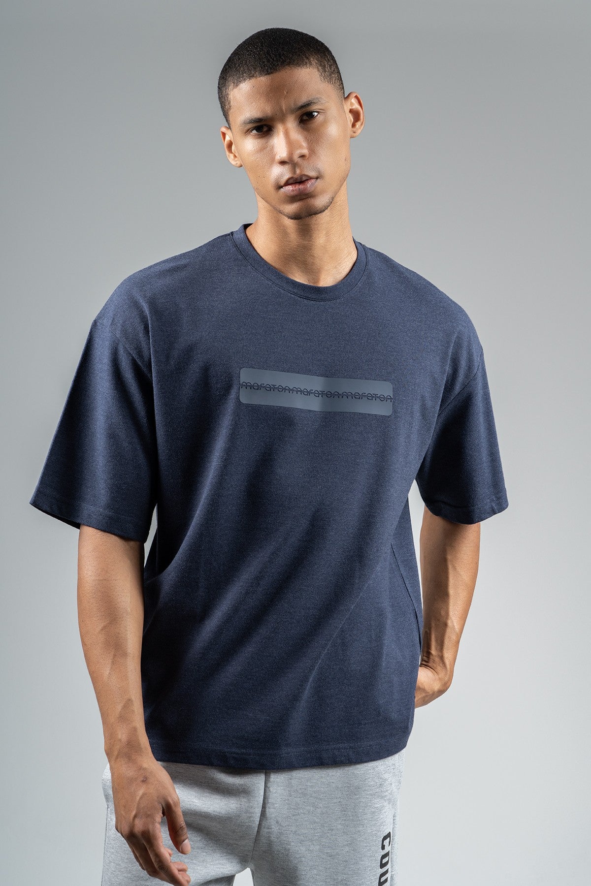 Oversize Erkek Bisiklet Yaka Lacivert T-shirt