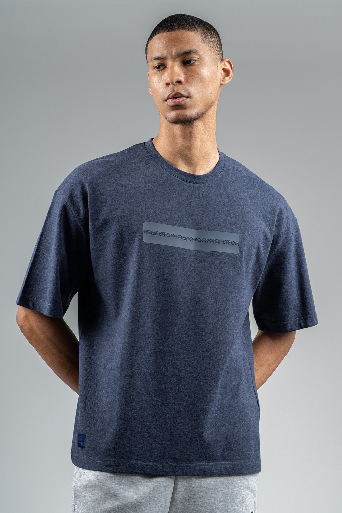 Oversize Erkek Bisiklet Yaka Lacivert T-shirt