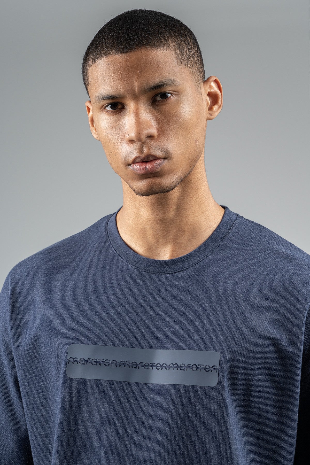 Oversize Erkek Bisiklet Yaka Lacivert T-shirt