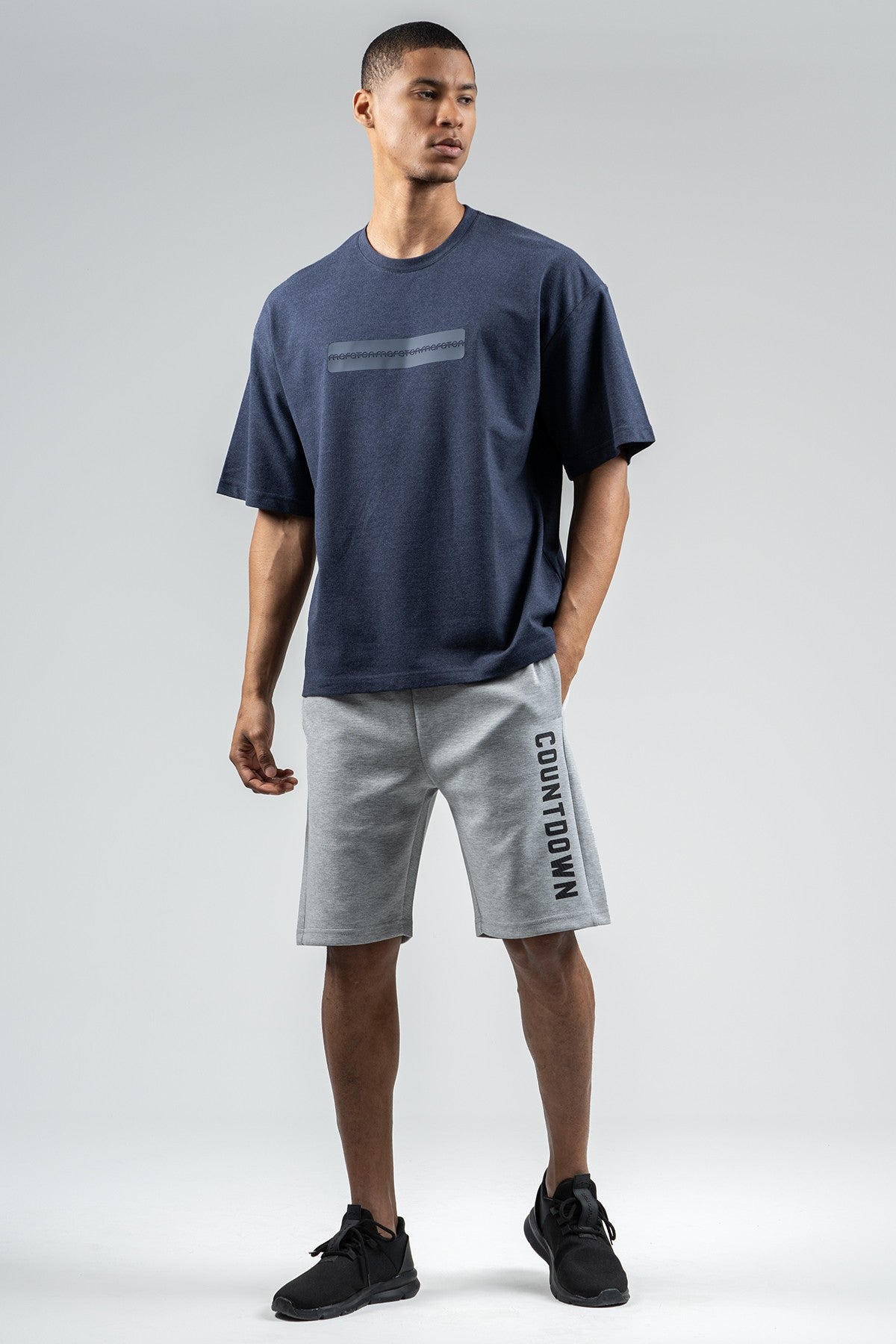 Oversize Erkek Bisiklet Yaka Lacivert T-shirt