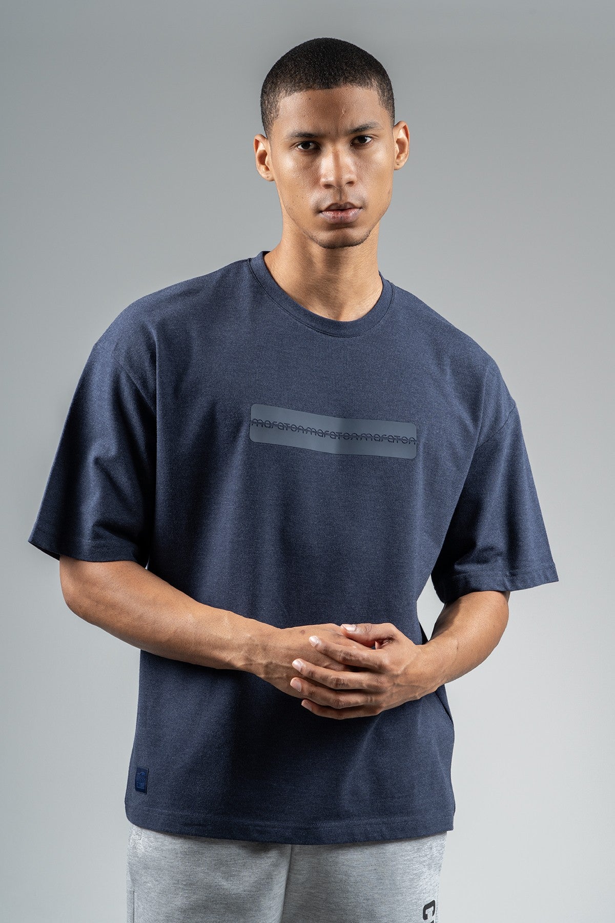 Oversize Erkek Bisiklet Yaka Lacivert T-shirt
