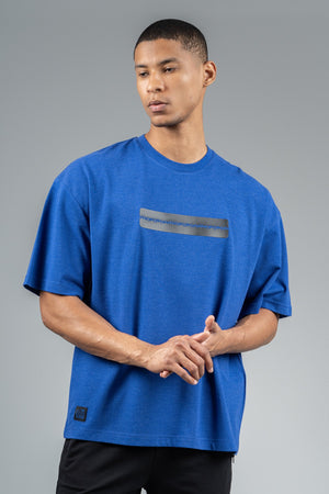Oversize Erkek Bisiklet Yaka Saks Mavi T-shirt