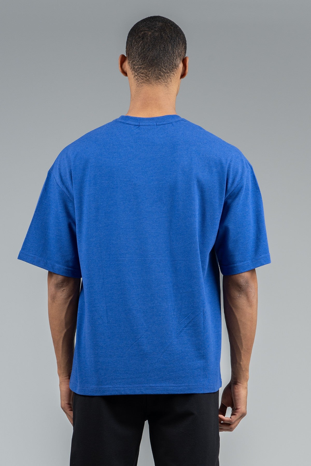 Oversize Erkek Bisiklet Yaka Saks Mavi T-shirt