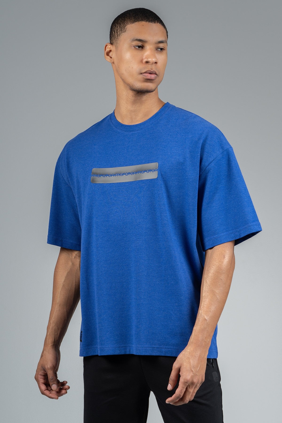 Oversize Erkek Bisiklet Yaka Saks Mavi T-shirt