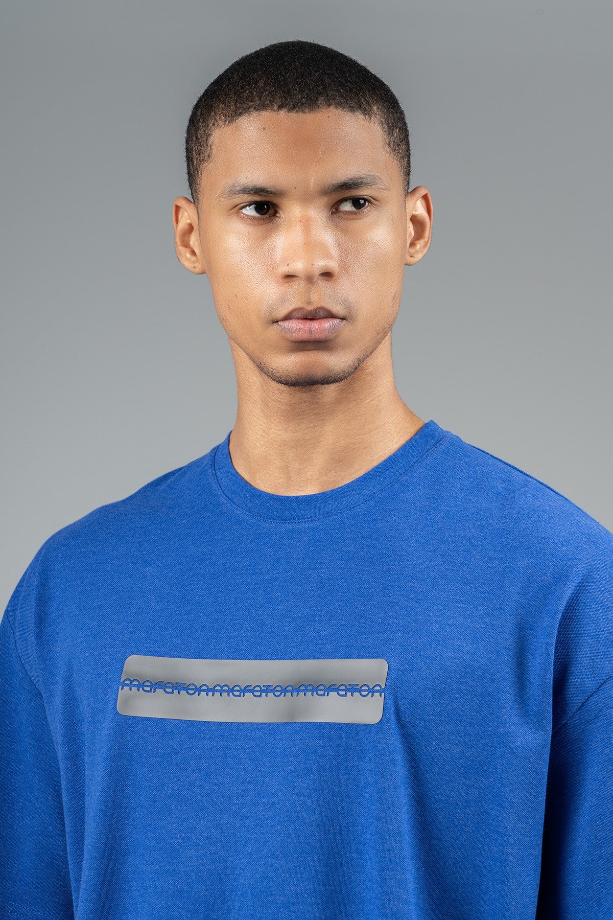 Oversize Erkek Bisiklet Yaka Saks Mavi T-shirt