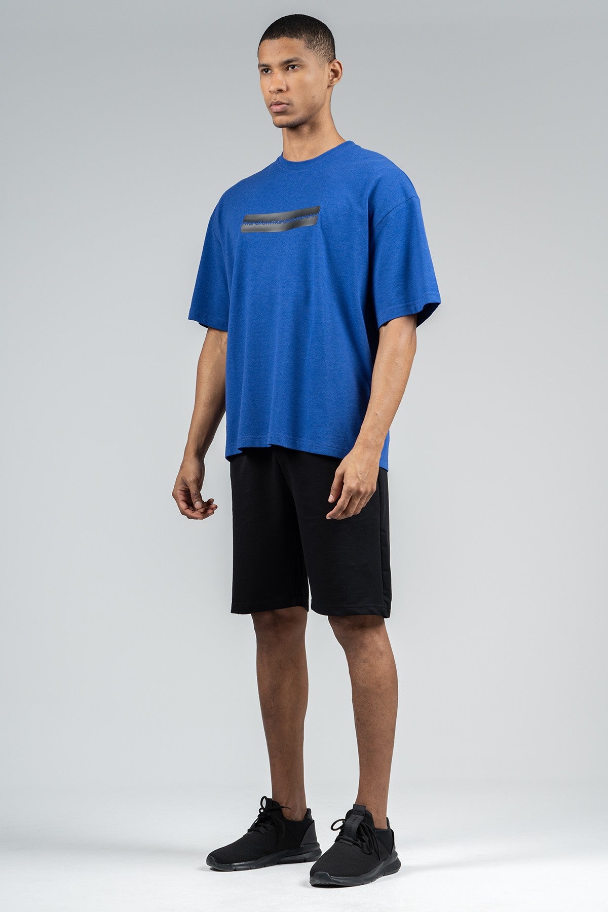 Oversize Erkek Bisiklet Yaka Saks Mavi T-shirt