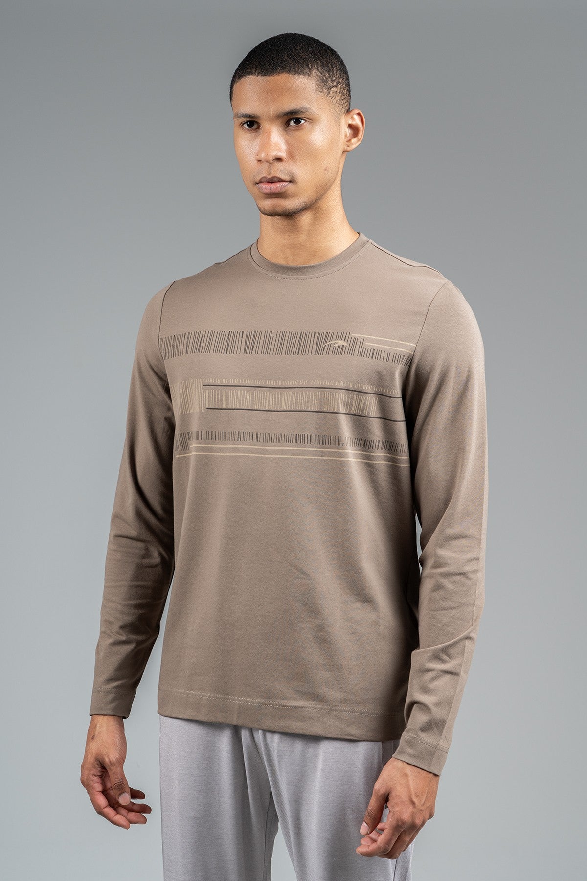 Regular Erkek Bisiklet Yaka Kahverengi Sweatshirt