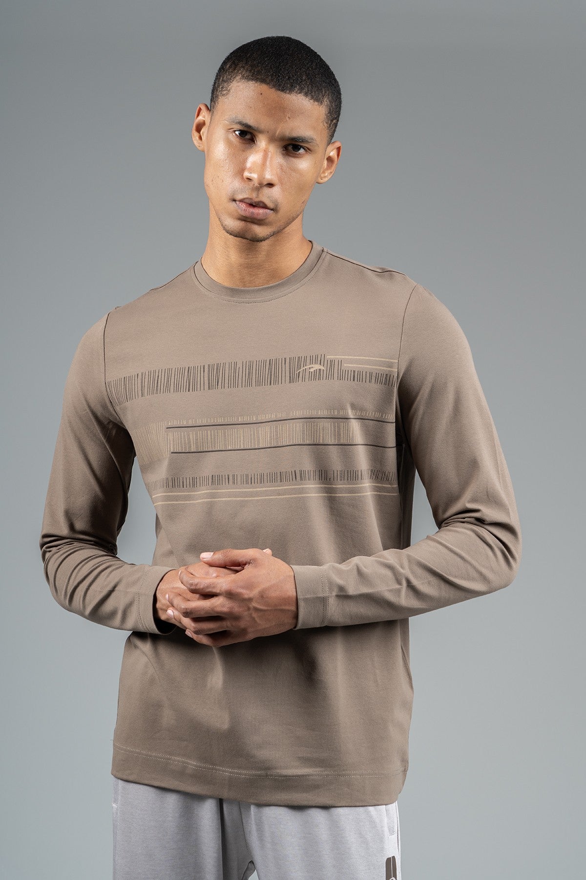 Regular Erkek Bisiklet Yaka Kahverengi Sweatshirt
