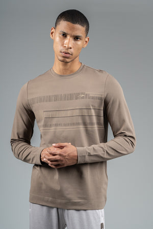 Regular Erkek Bisiklet Yaka Kahverengi Sweatshirt
