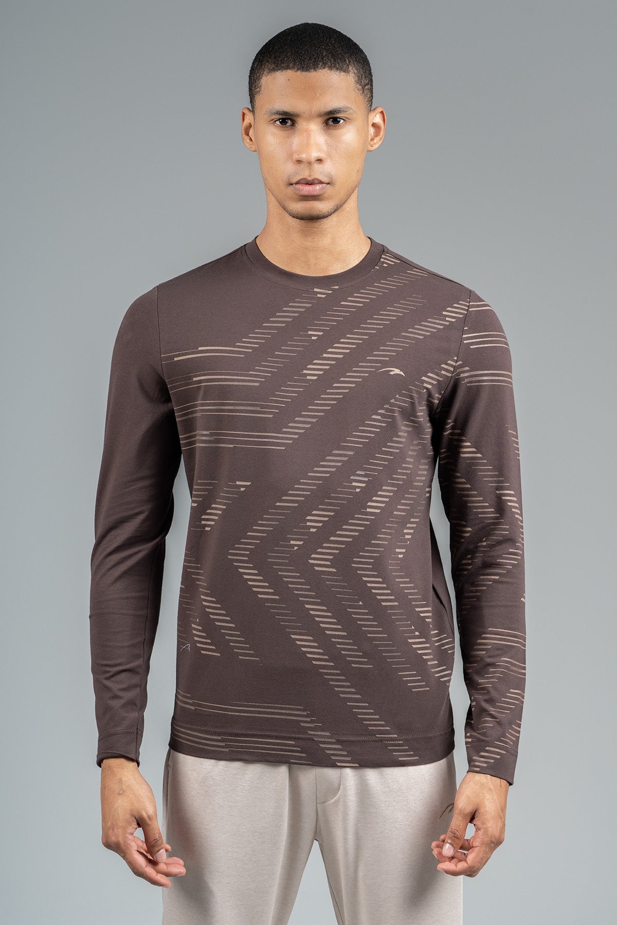 Regular Erkek Bisiklet Yaka Kahverengi Sweatshirt