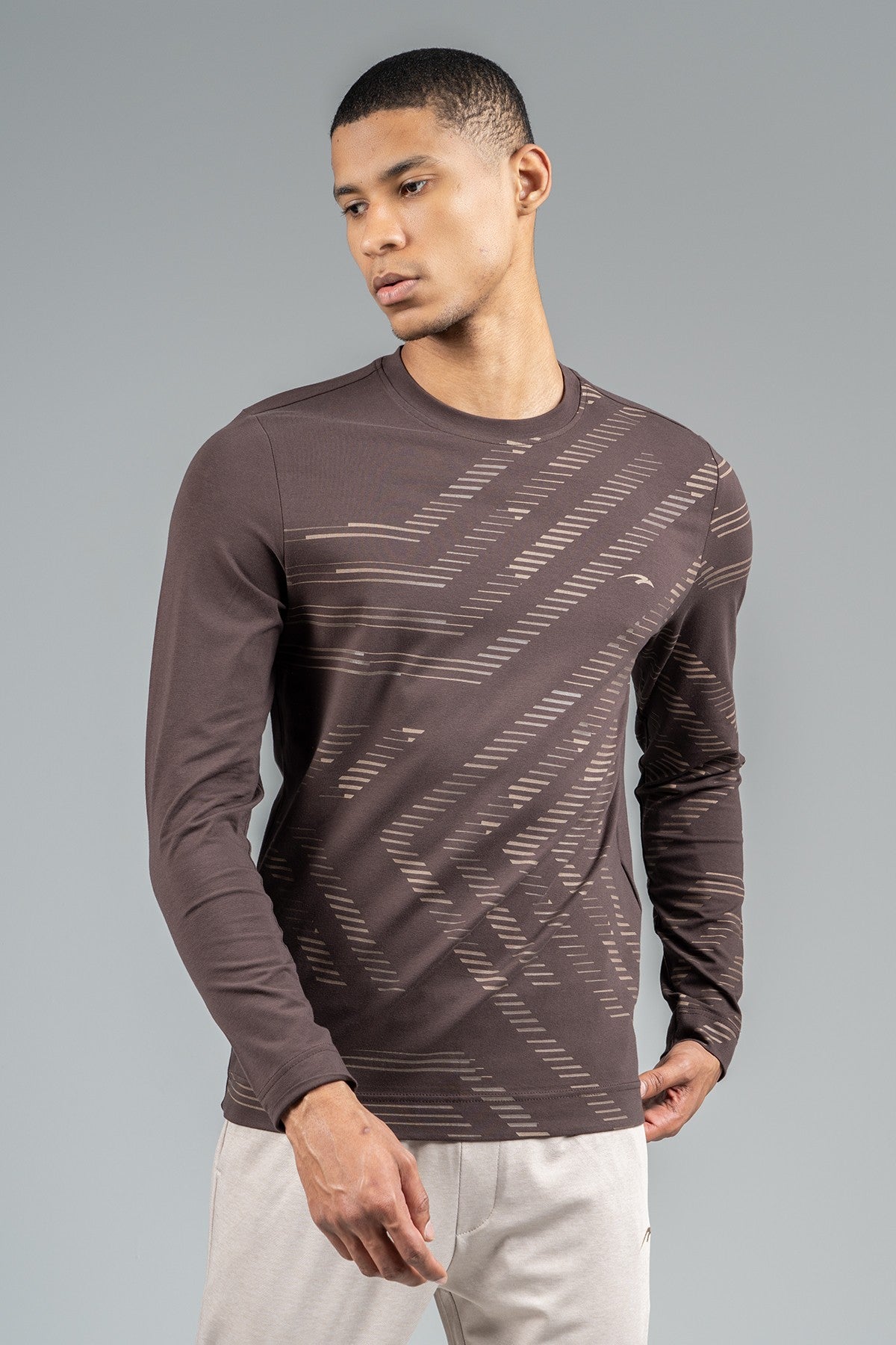 Regular Erkek Bisiklet Yaka Kahverengi Sweatshirt