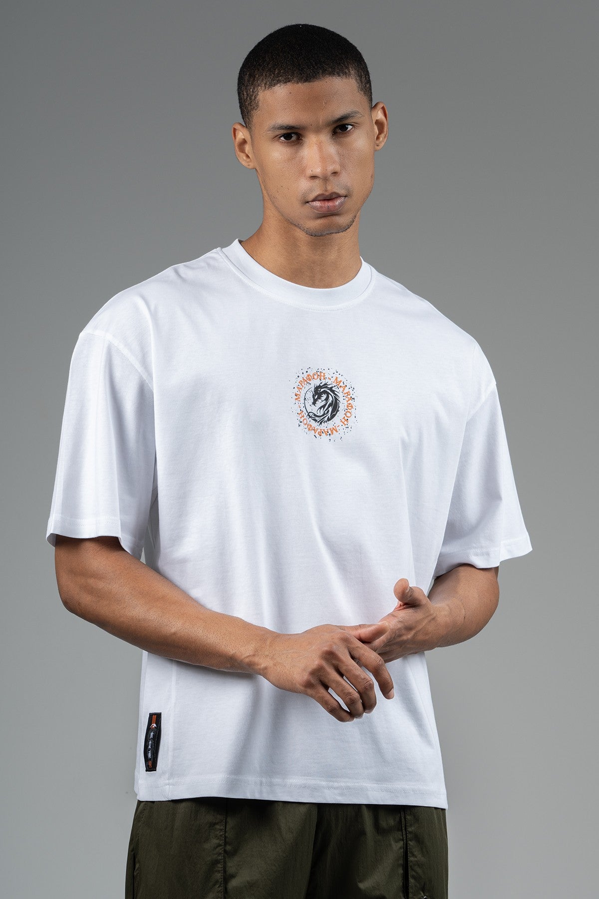Oversize Erkek Bisiklet Yaka Beyaz T-shirt