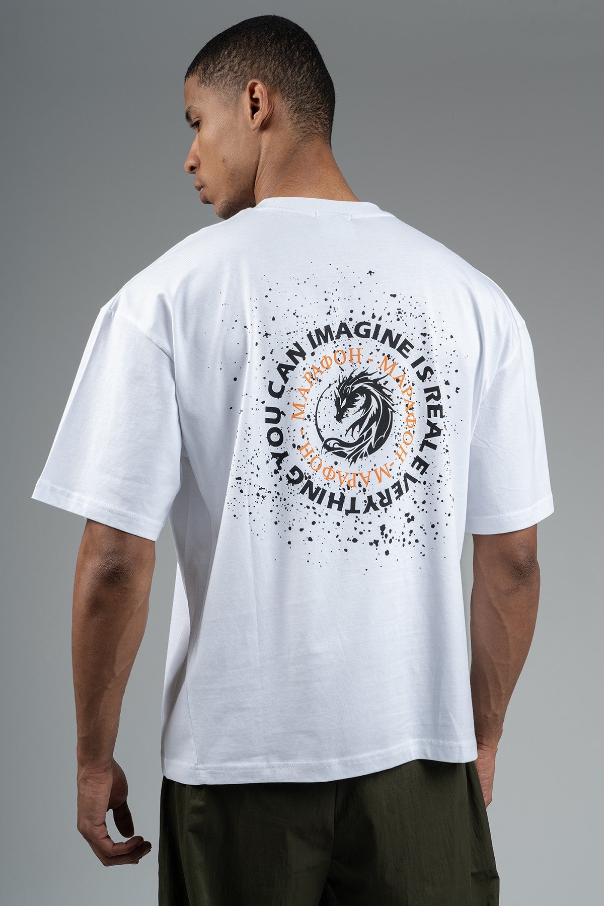 Oversize Erkek Bisiklet Yaka Beyaz T-shirt
