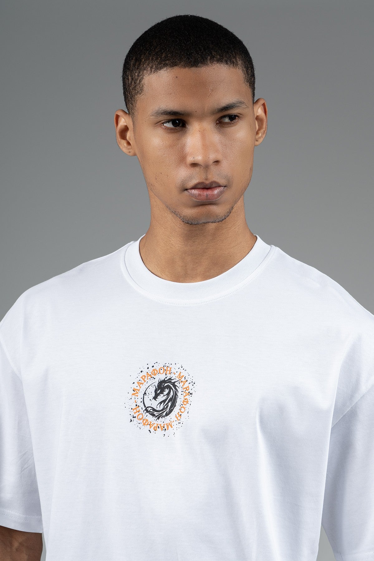 Oversize Erkek Bisiklet Yaka Beyaz T-shirt
