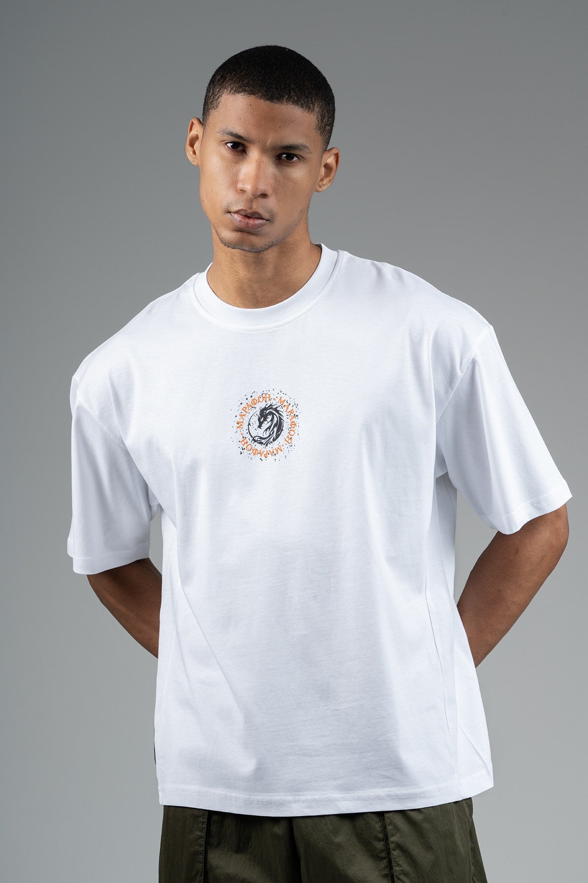 Oversize Erkek Bisiklet Yaka Beyaz T-shirt