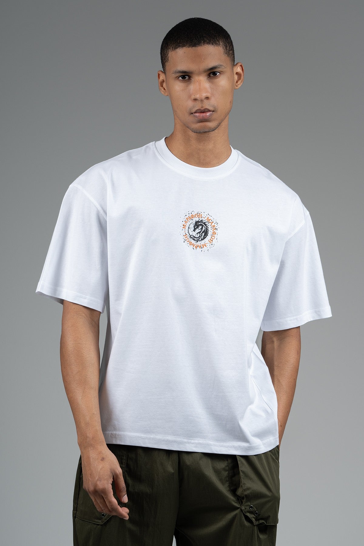 Oversize Erkek Bisiklet Yaka Beyaz T-shirt