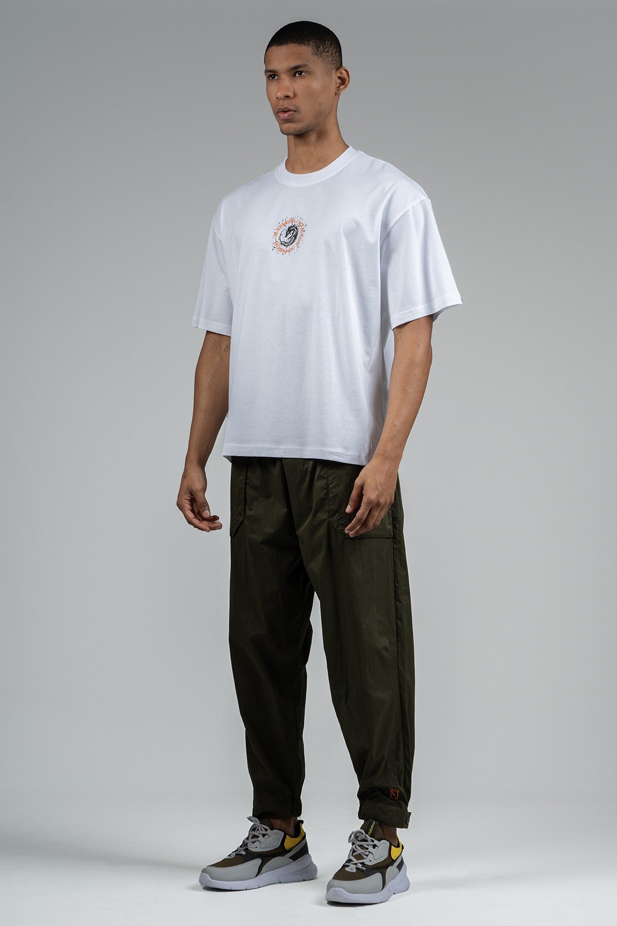 Oversize Erkek Bisiklet Yaka Beyaz T-shirt