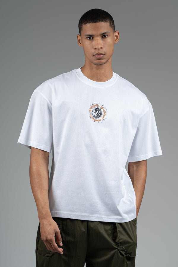 Oversize Erkek Bisiklet Yaka Beyaz T-shirt