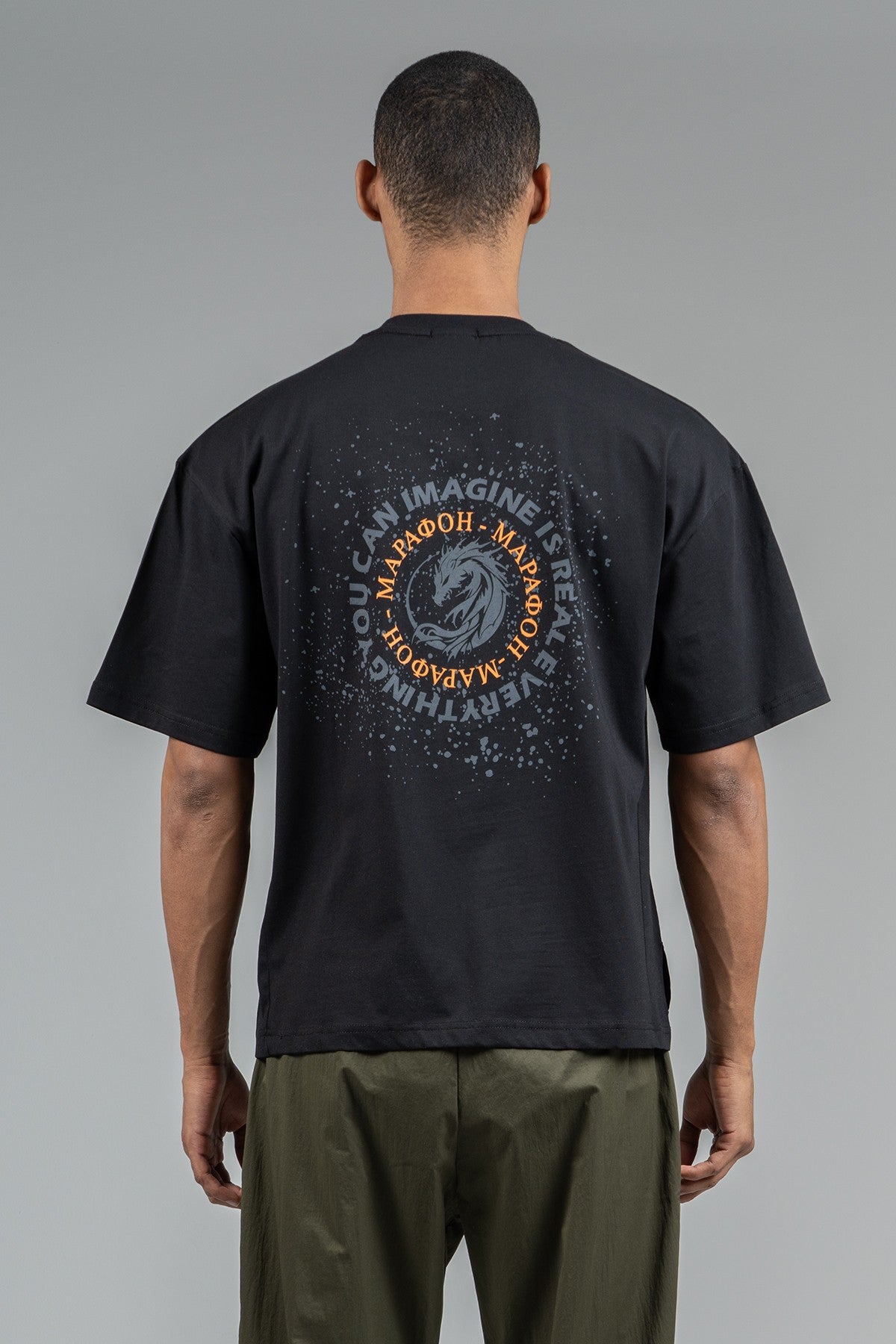 Oversize Erkek Bisiklet Yaka Siyah T-shirt