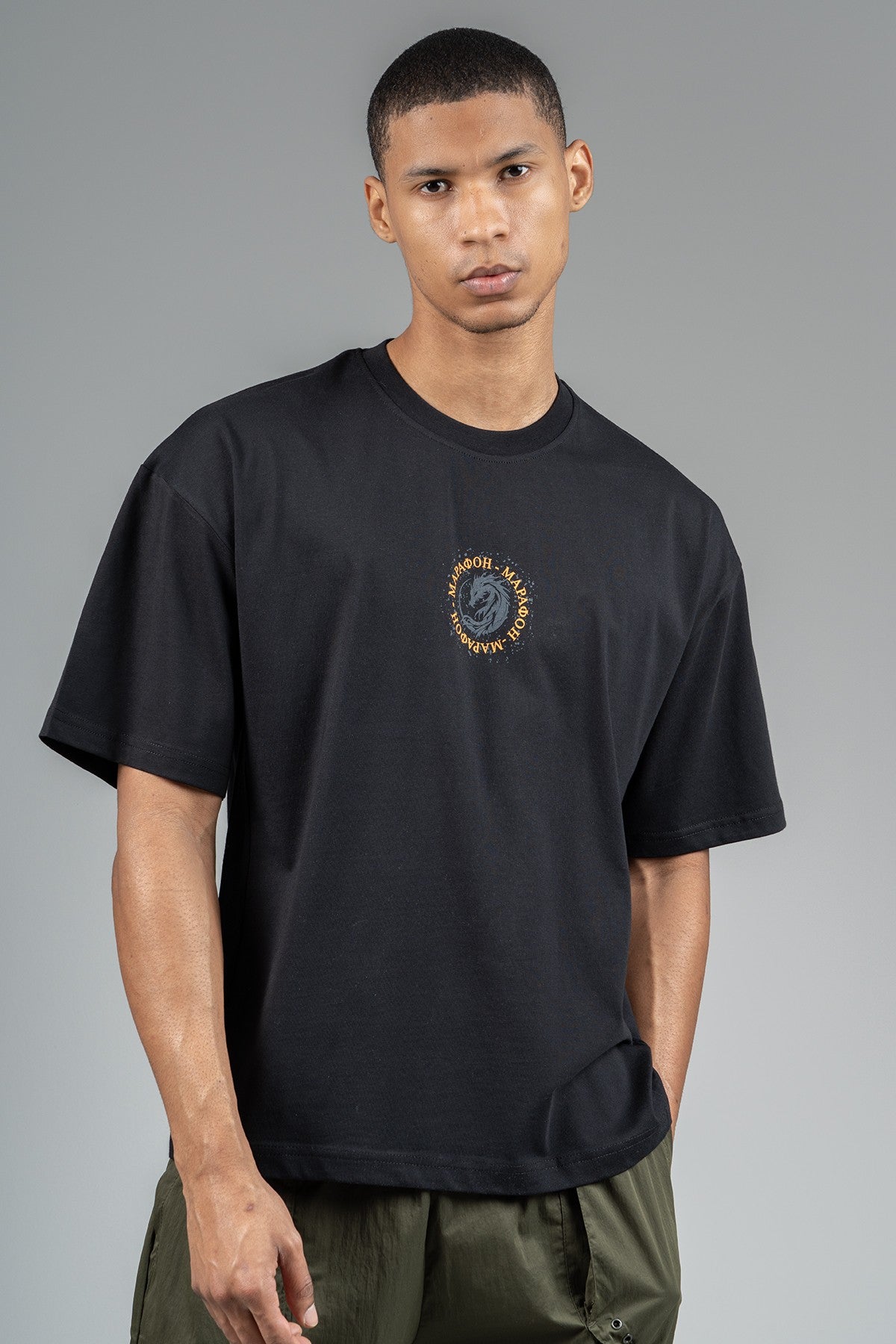 Oversize Erkek Bisiklet Yaka Siyah T-shirt