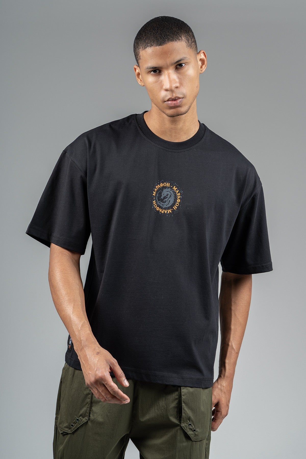 Oversize Erkek Bisiklet Yaka Siyah T-shirt