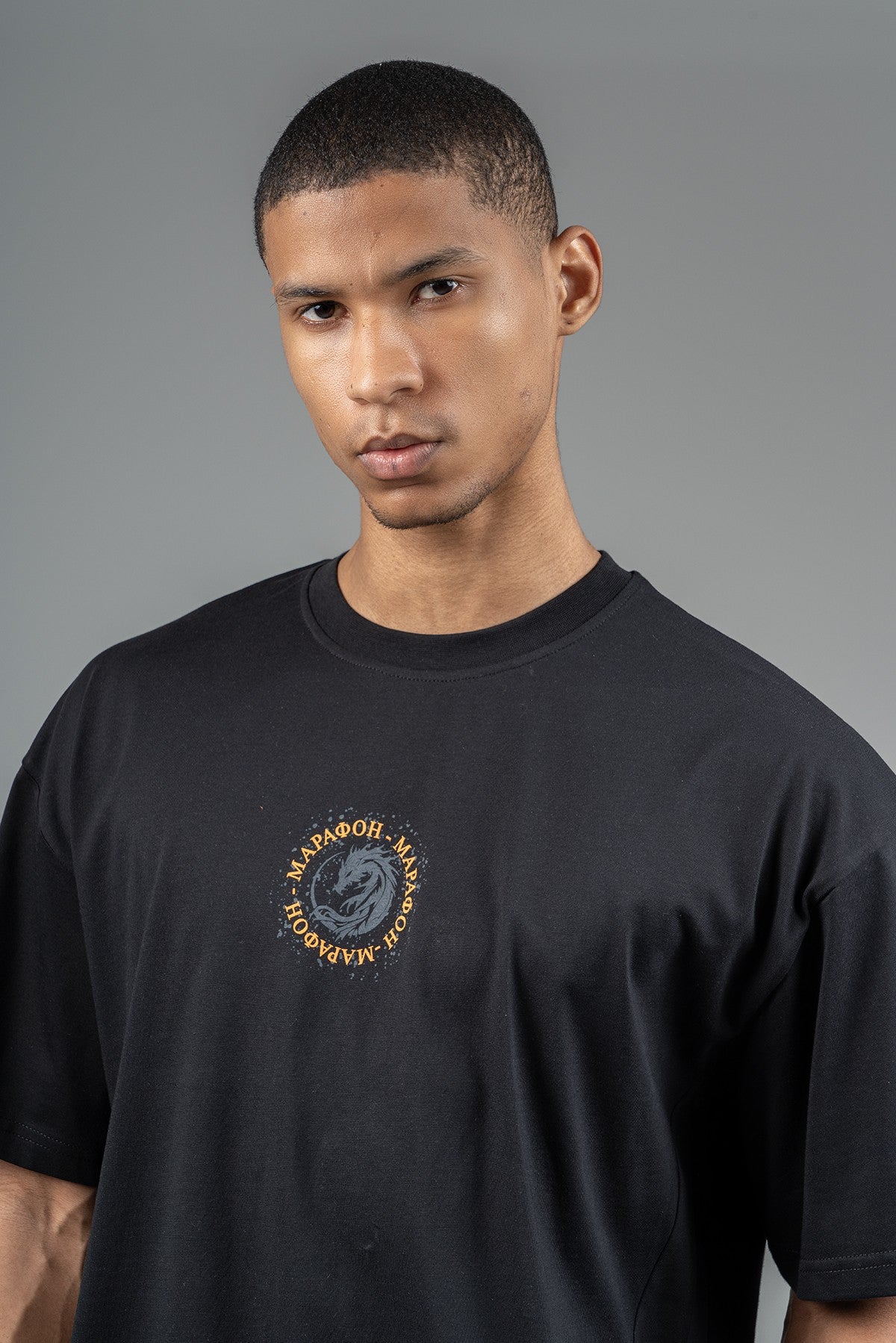 Oversize Erkek Bisiklet Yaka Siyah T-shirt