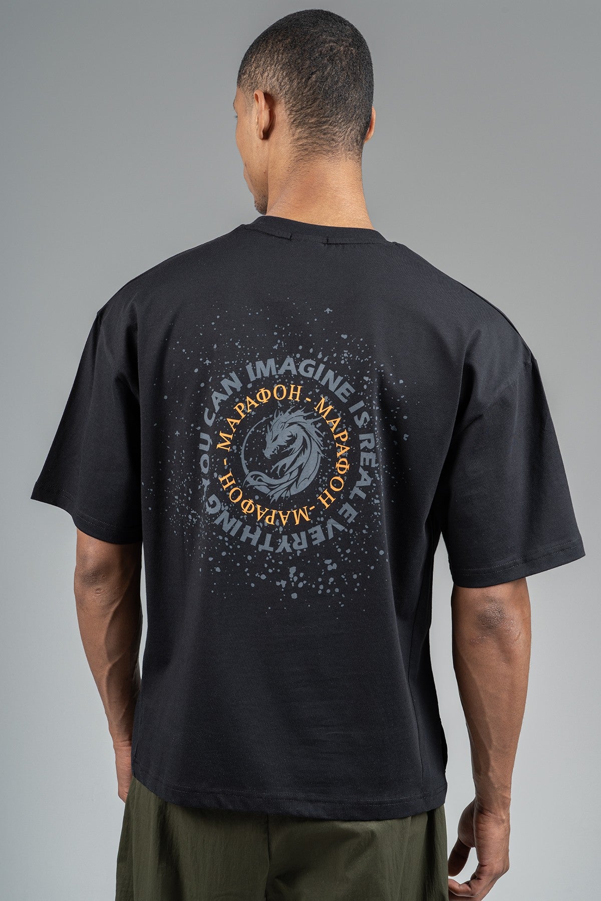 Oversize Erkek Bisiklet Yaka Siyah T-shirt