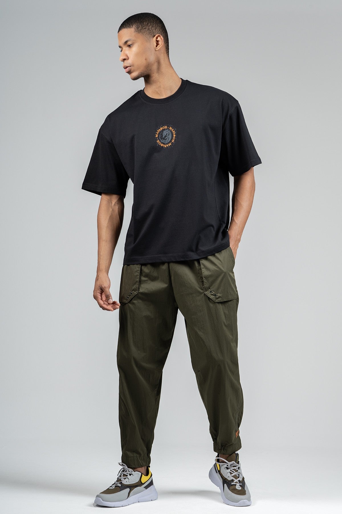 Oversize Erkek Bisiklet Yaka Siyah T-shirt