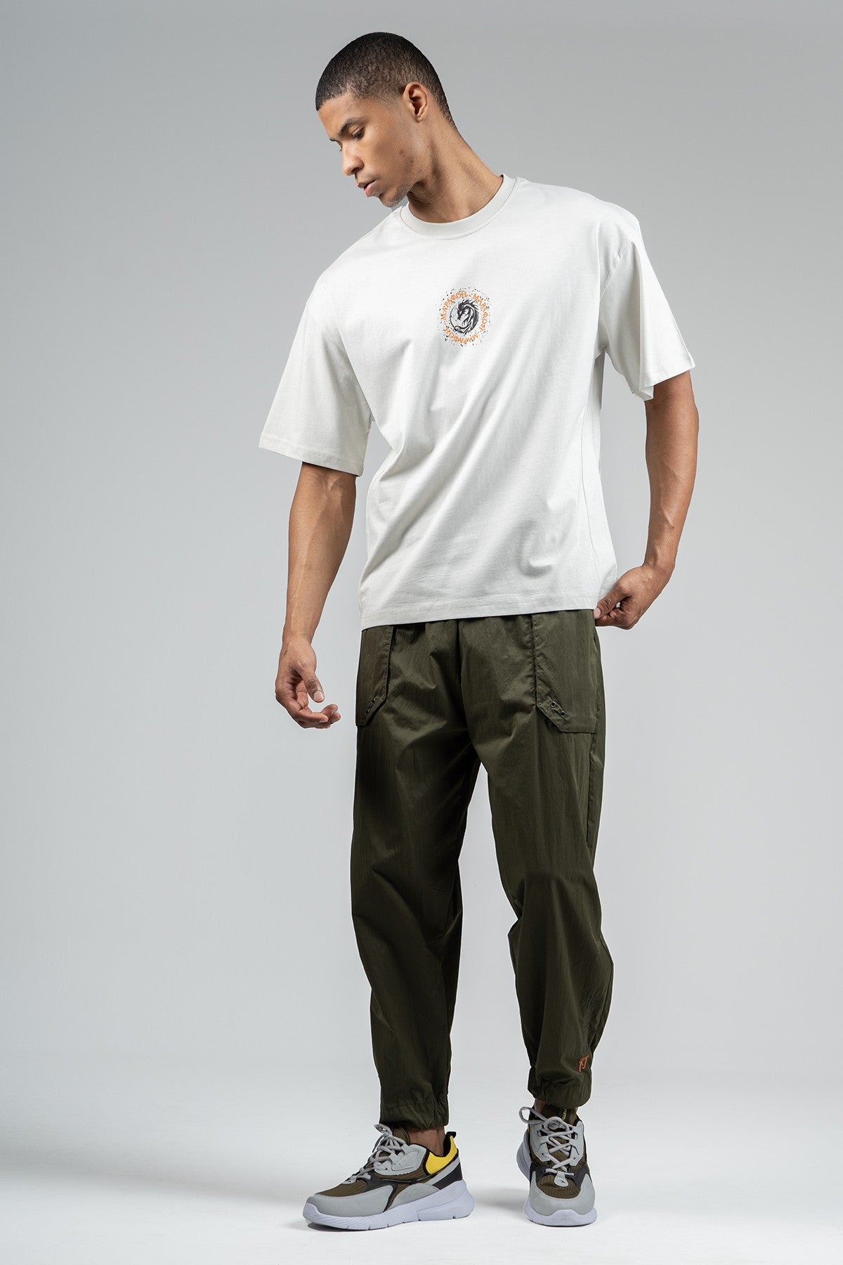 Oversize Erkek Bisiklet Yaka Gri T-shirt