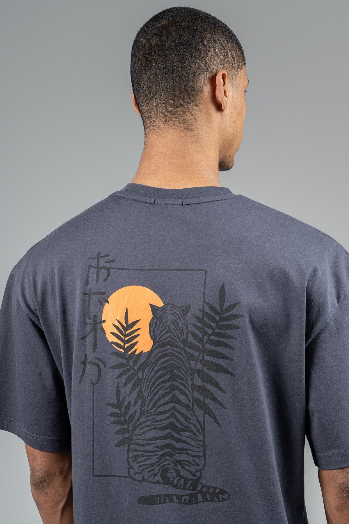 Oversize Erkek Bisiklet Yaka Antrasit T-shirt