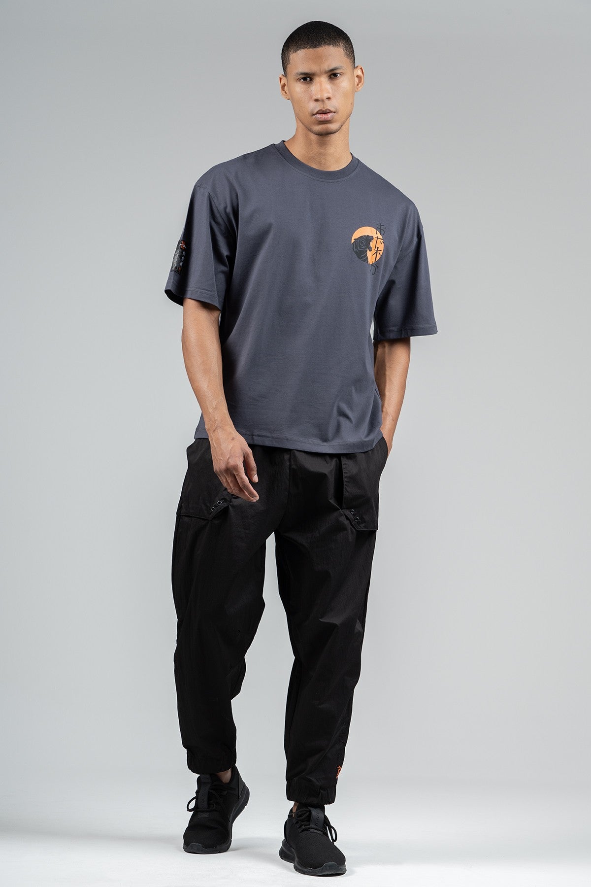 Oversize Erkek Bisiklet Yaka Antrasit T-shirt