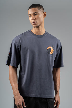 Oversize Erkek Bisiklet Yaka Antrasit T-shirt