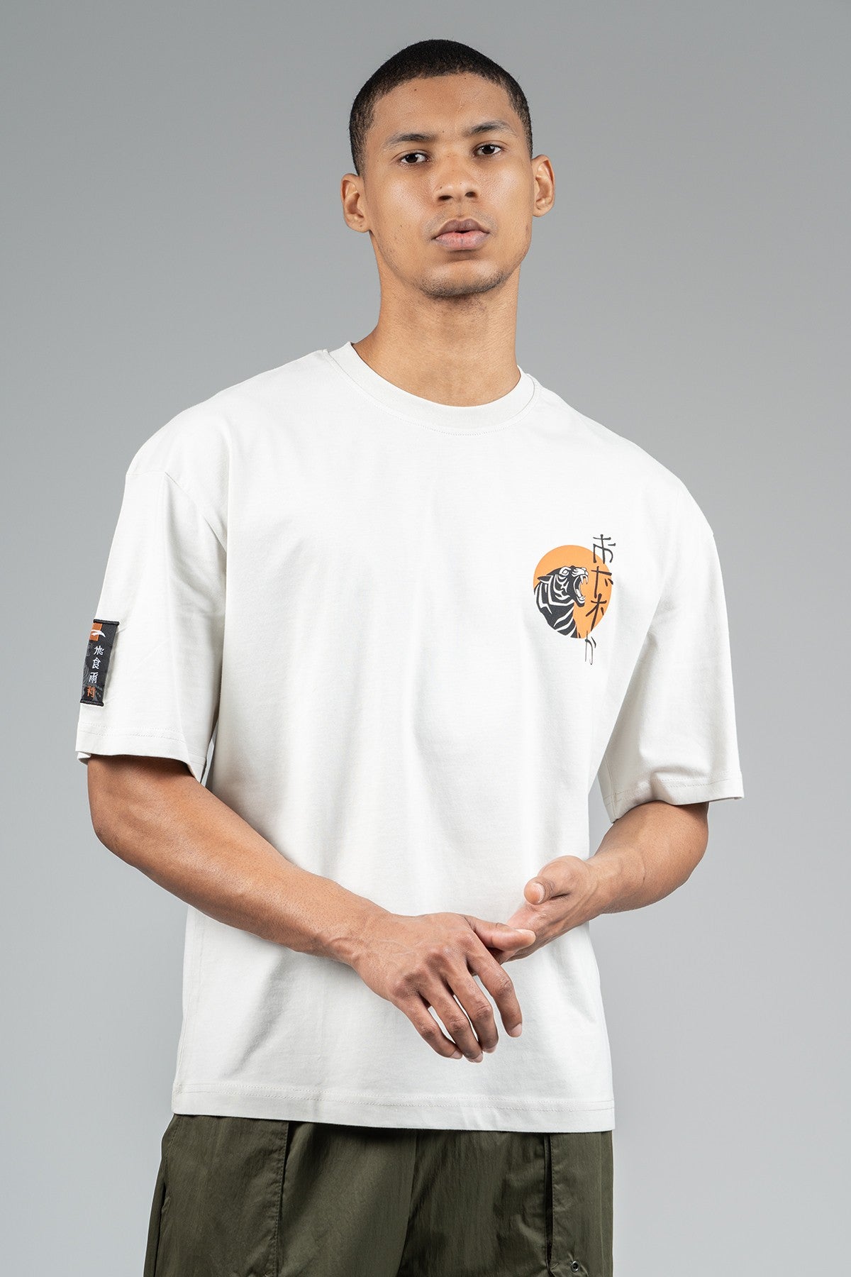 Oversize Erkek Bisiklet Yaka Gri T-shirt