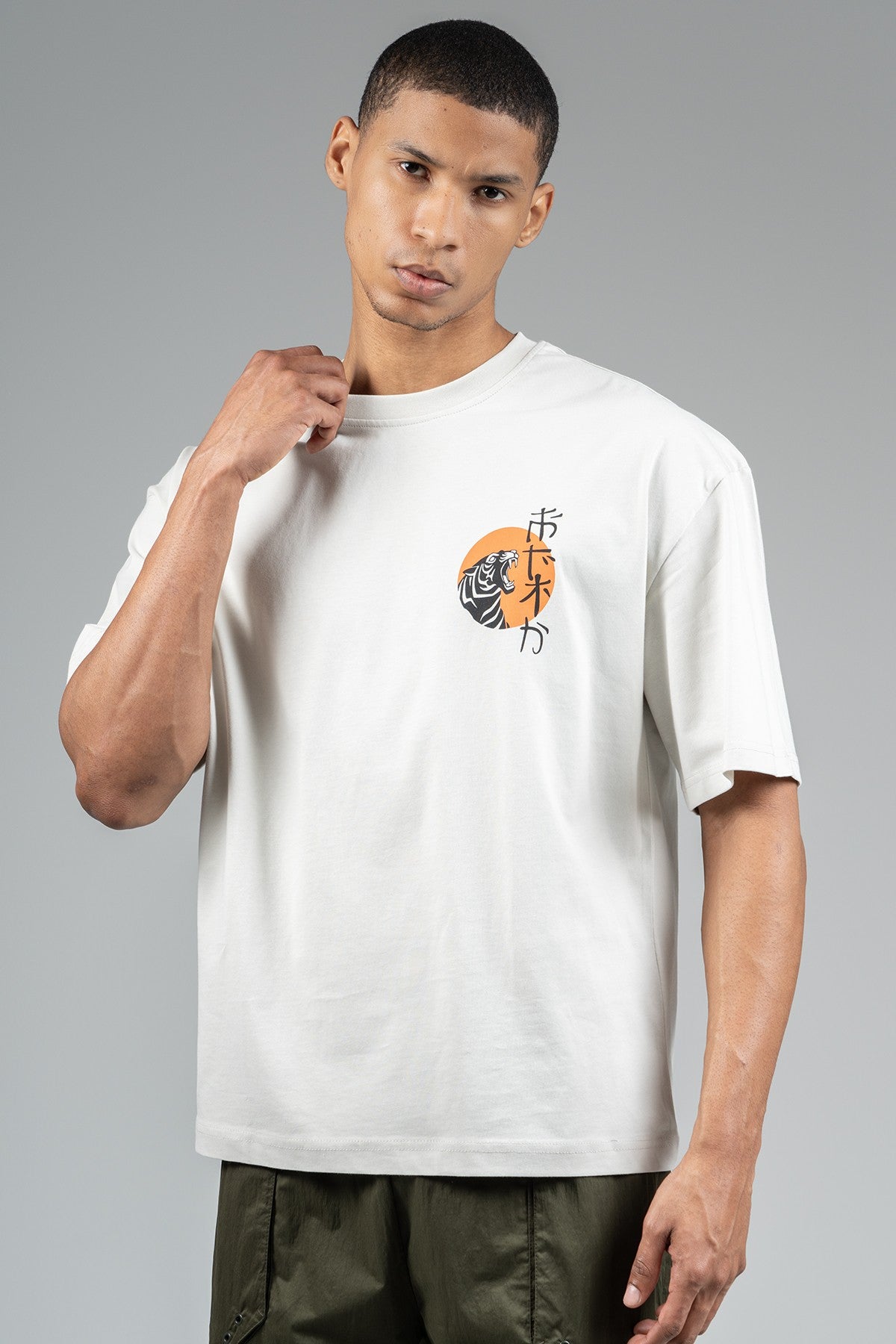 Oversize Erkek Bisiklet Yaka Gri T-shirt